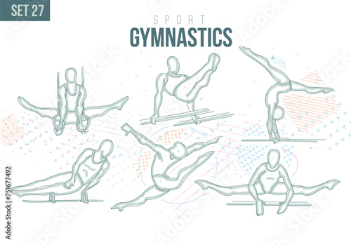 Gymnastics sport Tournament Summer Games , games sport hand-drawn doodles. vector illustration set game background gymnast in gymnastics
