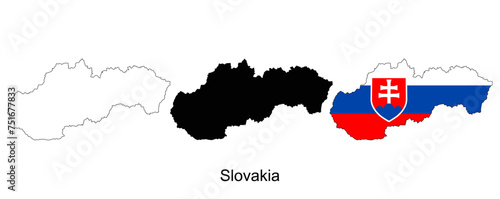 Vector map of Slovakia. Highly detailed vector outline, black silhouette. All isolated on white background