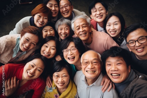Diverse group of Asian people smiling happy faces