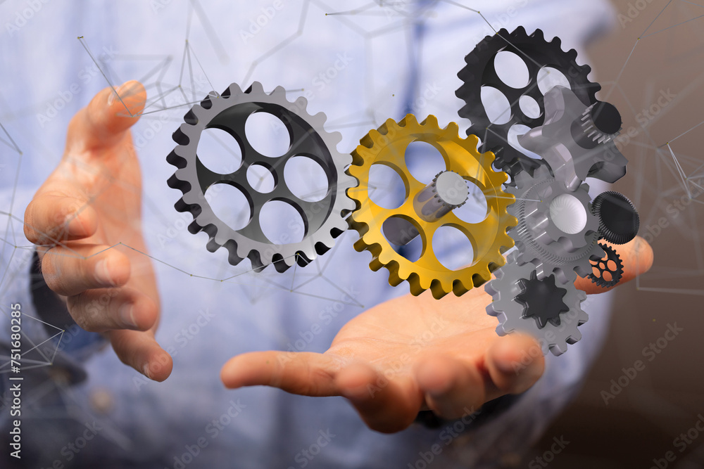 gear system data. Connecting lines and dots.Big data visualization - neural network exposure digital gear system data. Connecting lines and dots.Big data visualization - neural network exposure digital