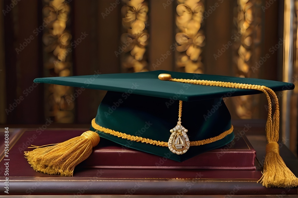 Graduation Cap and Open Book Symbolizing Achievement and Knowledge ...