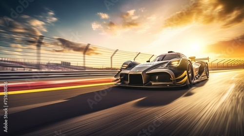 3D rendering of a race driver passing the finishing point with motion blur background. © Elchin Abilov