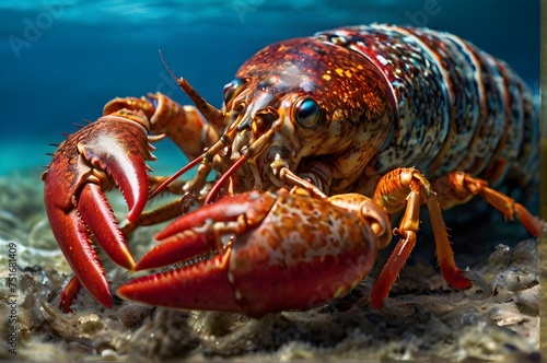 lobster isolated on blue background photo