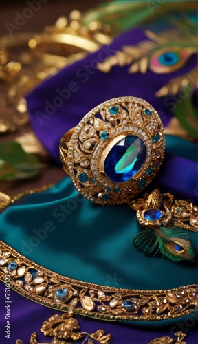 antique  designer jewelry have a peacock theme with gems stones