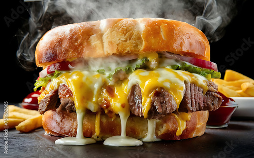 Capture the essence of Philly Cheese Steak in a mouthwatering food photography shot photo