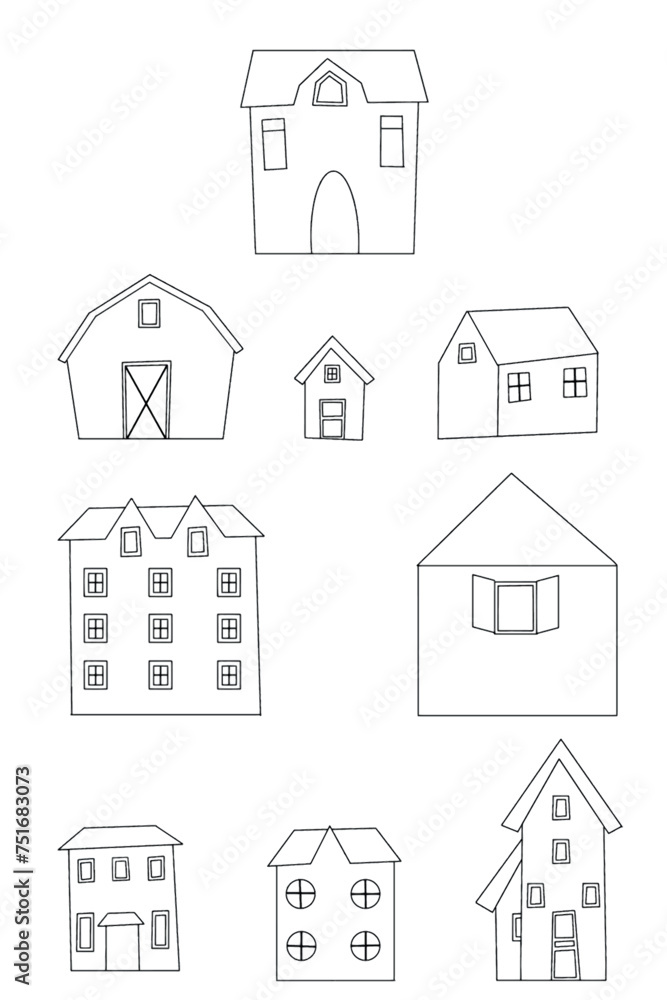outline houses. City creator elements. Children coloring page