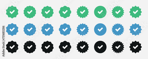 Set of Verified badges. Whatsapp, Facebook, Instagram, TikTok and Twitter. Verified badge profile set. Social media account verification icons . Isolated check mark
