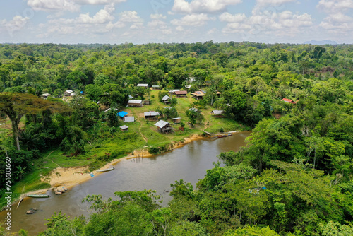 Village in the amazonian forest from above