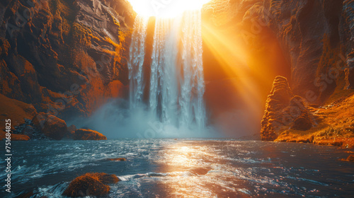 Perfect view of famous powerful Gljufrabui cascade in sunlight. Dramatic and gorgeous scene. Unique place on earth. Location place Iceland, sightseeing Europe. Explore the world's beauty and wildlife.