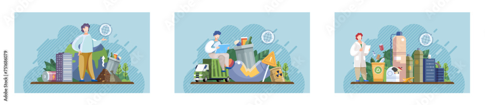 Waste Contamination Health Risks Example Waste pollution. Vector illustration. The contamination water sources ...