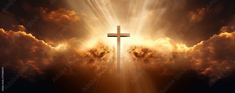 Fototapeta premium The cross of God in the rays of the sun. Background of religions