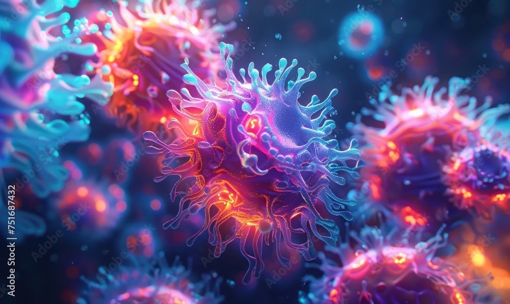 Microscopic view on virus bacteria cells Microscopic view on virus bacteria cells