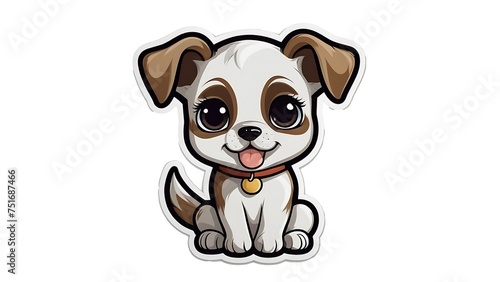 Happy baby puppy sitting isolated on white background  cute cartoon illustration
