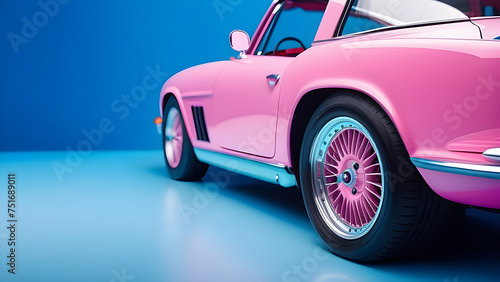 Pink car on a blue background. © Татьяна Оракова