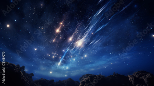 A breathtaking scene depicting a meteor shower cascading across a star-filled sky, symbolizing change and the ephemeral