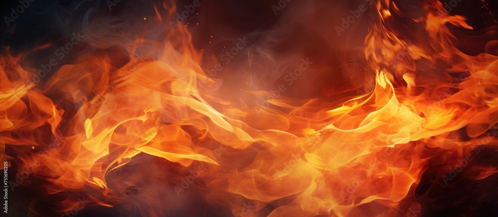 Fire Radiating A detailed view of a bright fire with flickering tongues of flame ...