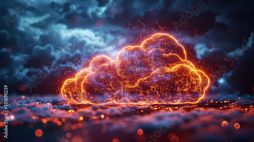 Visual representation of cloud storage  with luminous digital cloud above a microcircuit board