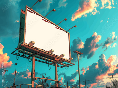 Open realistic billboard on skyline background and of the city. Vector generative ai.