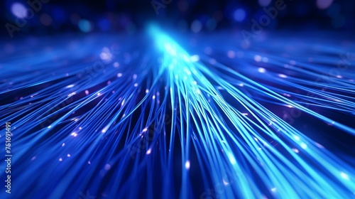 Computer-generated abstract background featuring blue-glowing interconnected fiber optic cables in 3D rendering. photo