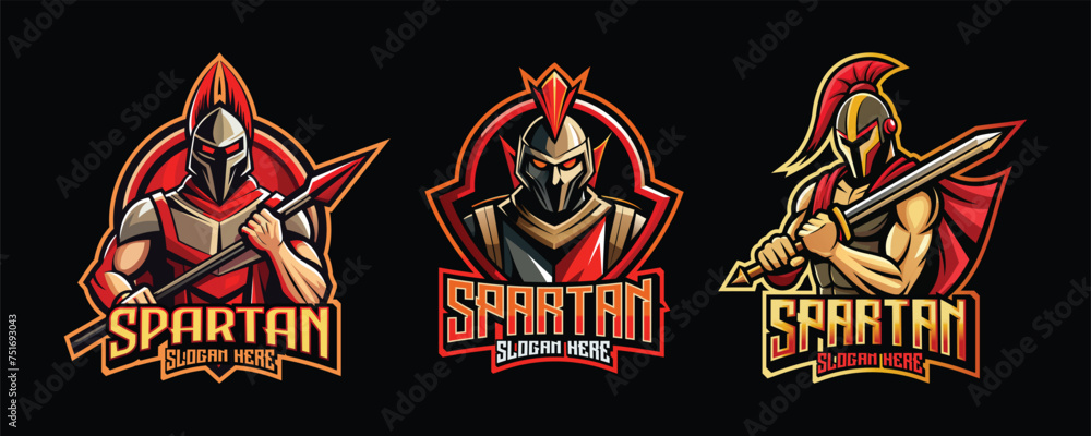 Obraz premium spartan esport gaming logo. set of spartan warrior mascot design