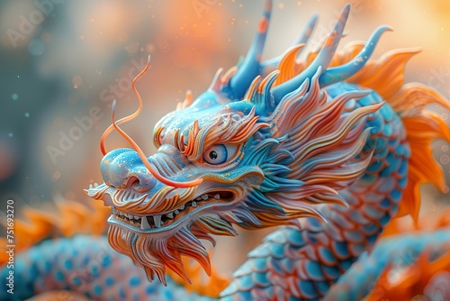 colorful chinese dragon on color background