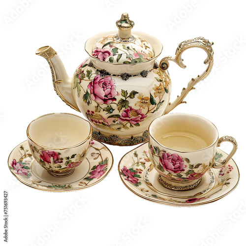 Vintage Tea Set, transparent background, isolated image, generative AI