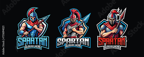 Fotografie spartan esport gaming logo. set of spartan warrior mascot design