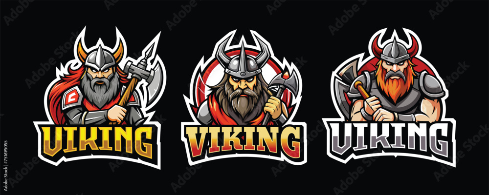viking esport gaming logo. set of viking mascot design