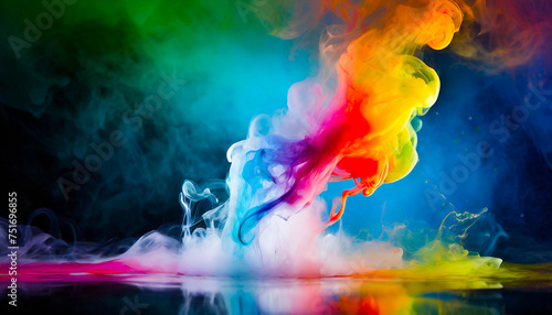 Water and colorful smoke. Creative background