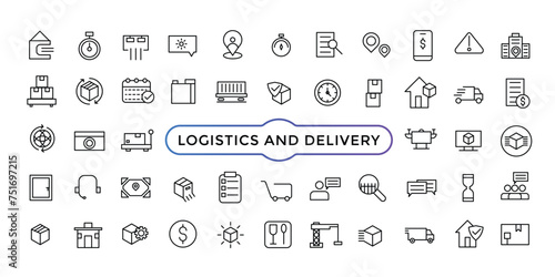 Logistics and Delivery Icons. Truck Delivery Related Vector Line Icons. Contains such Icons as Delivery, Express Shipping. Outline icon collection.