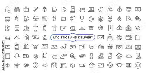 Logistics and Delivery Icons. Truck Delivery Related Vector Line Icons. Contains such Icons as Delivery  Express Shipping. Outline icon collection.