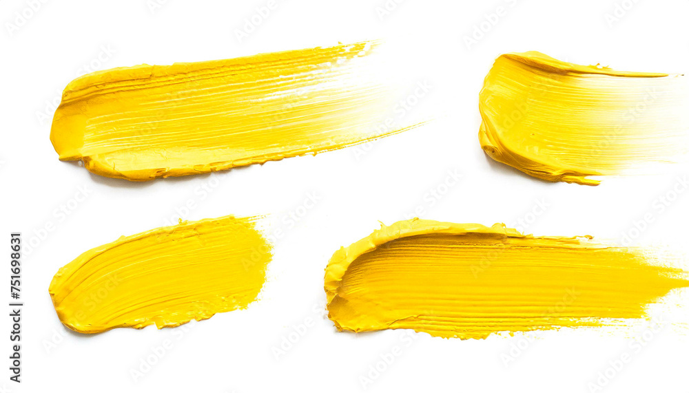 Gelber Pinselstrich set isoliert auf weißen Hintergrund, Freisteller