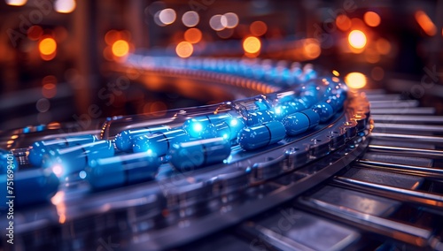 A conveyor belt in an automotive lighting factory is filled with electric blue capsules. The citys entertainment event features vehicles with audio equipment and gaspowered engines