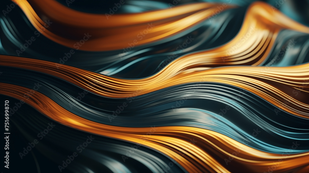 Abstract 3D art render of undulating black and gold waves Abstract 3D art render of undulating black and gold waves