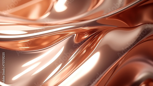 Copper-toned fluid shapes with a reflective surface in 3D art