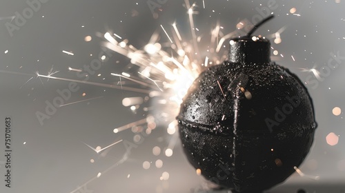Realistic fiery explosion over bombs a black background photo