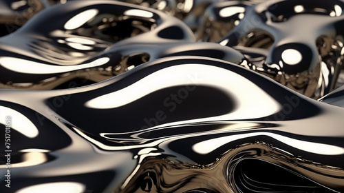 Abstract 3D render of liquid metal waves in a fluid organic design © Artem81