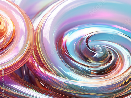 Vividly colored spiral patterns with a glossy finish in 3D rendering