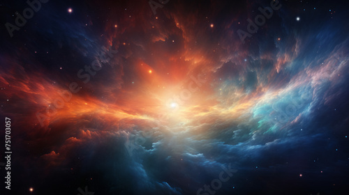 An alluring celestial scene with warm tones and glowing particles resembling a nebulous cosmic cloud photo