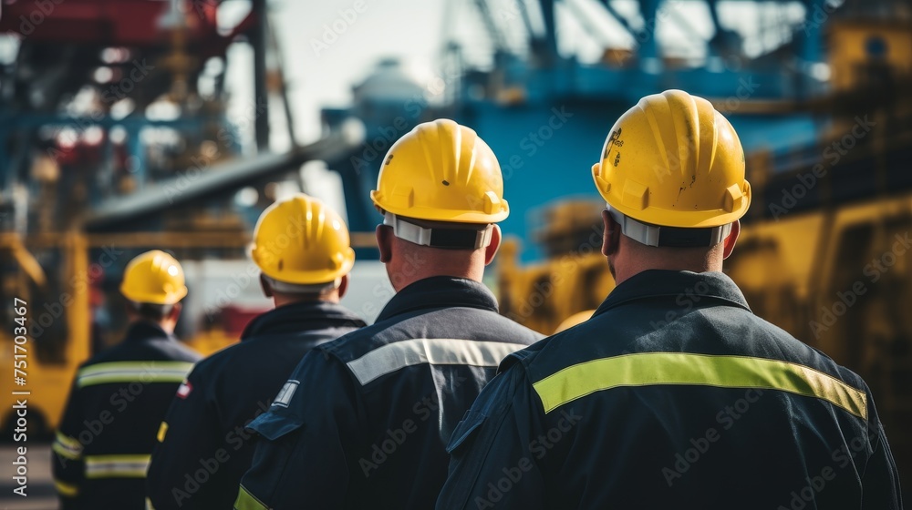 Emergency team workers eliminate an emergency situation on gas production platform Emergency team workers eliminate an emergency situation on gas production platform