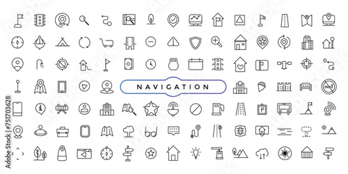 Navigation icons set. Thin line icons for business, marketing, social media, UI and UX, finance and banking, navigation, mobile app. photo