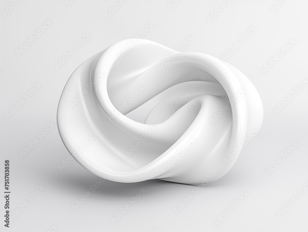White abstract 3D art with a looped and twisted form on a light backdrop White abstract 3D art with a looped and twisted form on a light backdrop