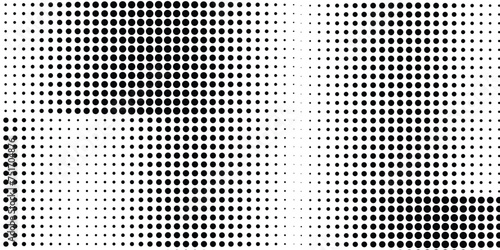 Halftone black and white grunge. Texture of dots scattered on a white background. Abstract pattern in vintage art style print on business cards, badges, labels..