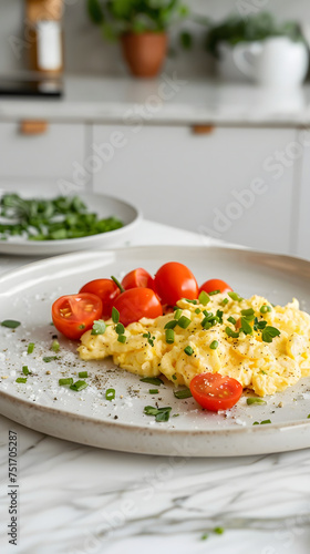 Scrambled eggs with tomatoes, breakfast, egg dish