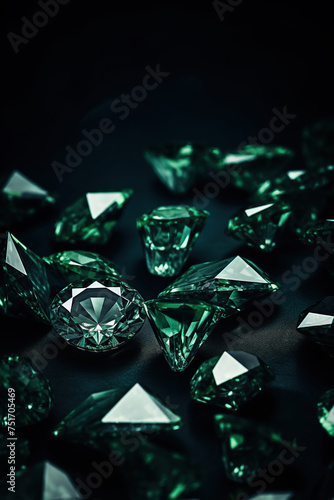 Luxurious dark green velvet fabric  sparkling emeralds and diamonds background