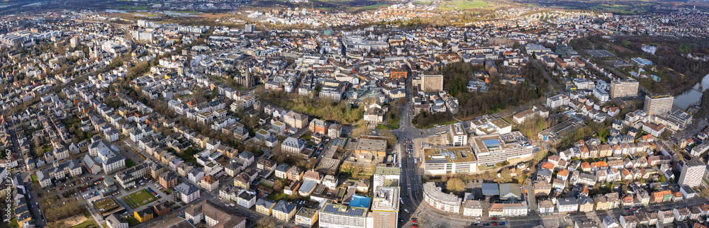 Aerial around the city Giessen in Germany on a sunny afternoon in autumn	