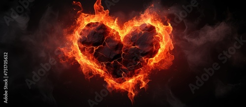 A heart-shaped symbol made of scorching fire, set against a black background. This unique representation of love carries intense heat and passion in its fiery form.