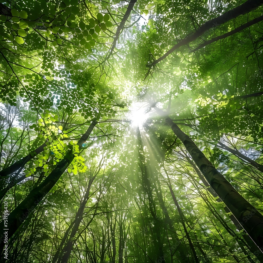 Sunlight coming through the canopy in the forest generative ai Sunlight coming through the canopy in the forest generative ai