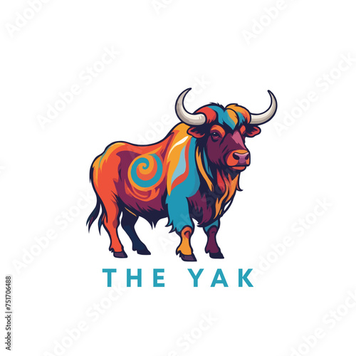 Colorful Wild yak logo. Yak Head Silhouette logo design inspiration