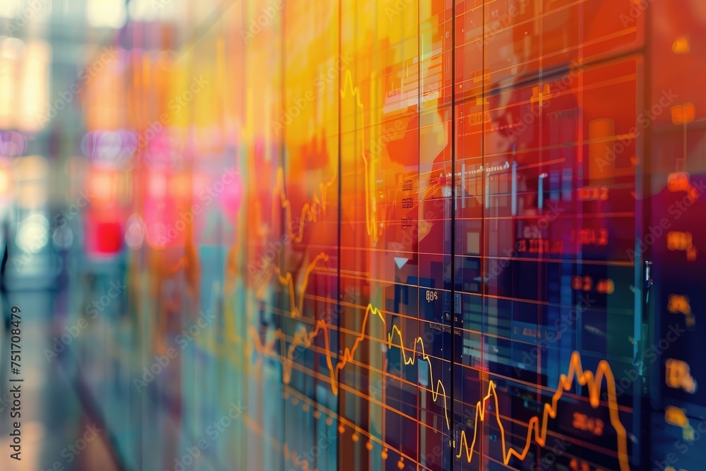 Vibrant stock market graph on a screen - This image shows a colorful digital display of a stock market chart, providing a modern look at finance and trading